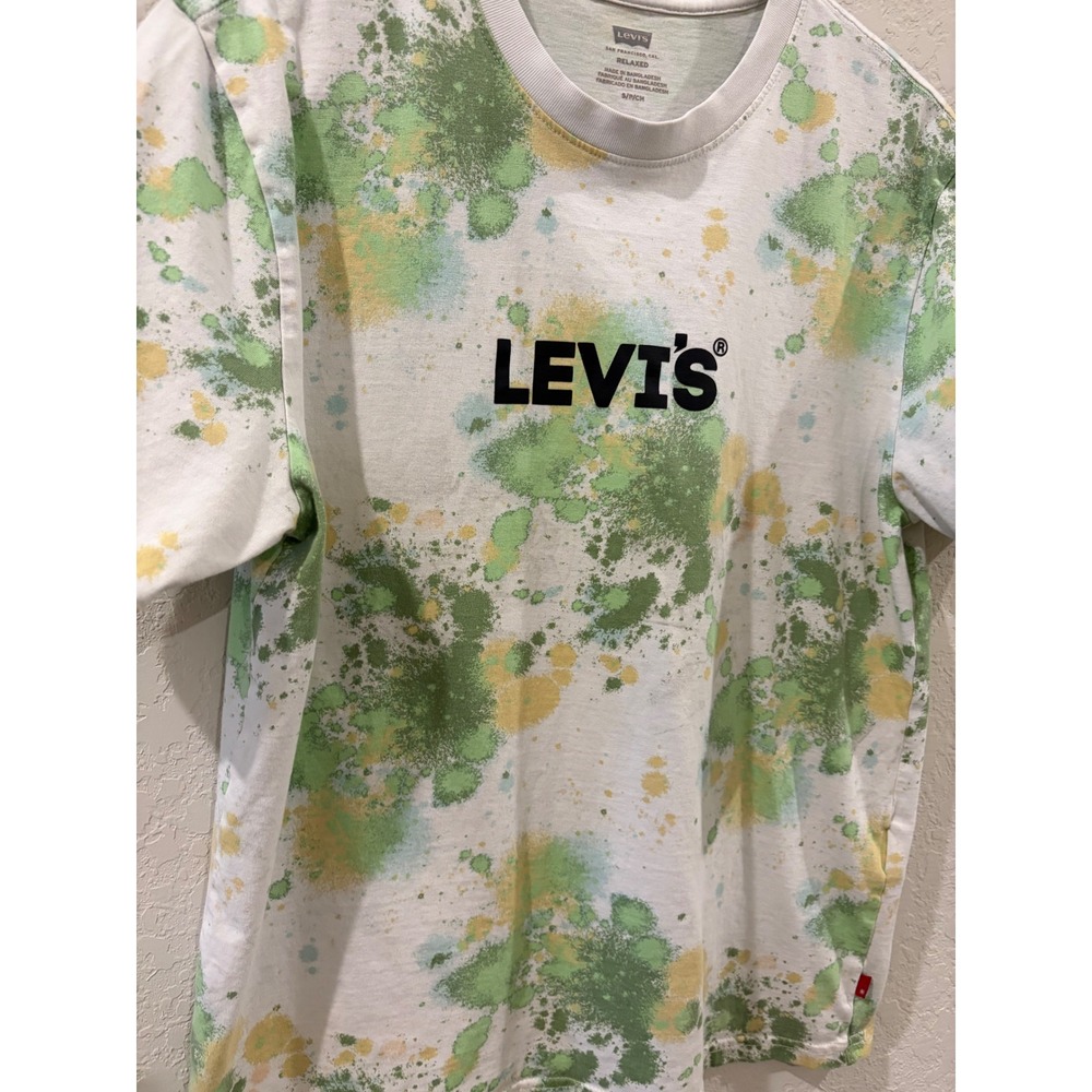 Levis Mens Relaxed Fit Paint Splatter Graphic T-Shirt White Green Small - Picture 2 of 6